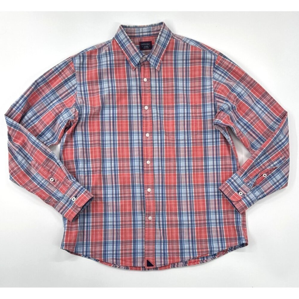 Untuckit Shirt Mens XL Pink Blue Plaid Long Sleeve Button Down Cotton Spring